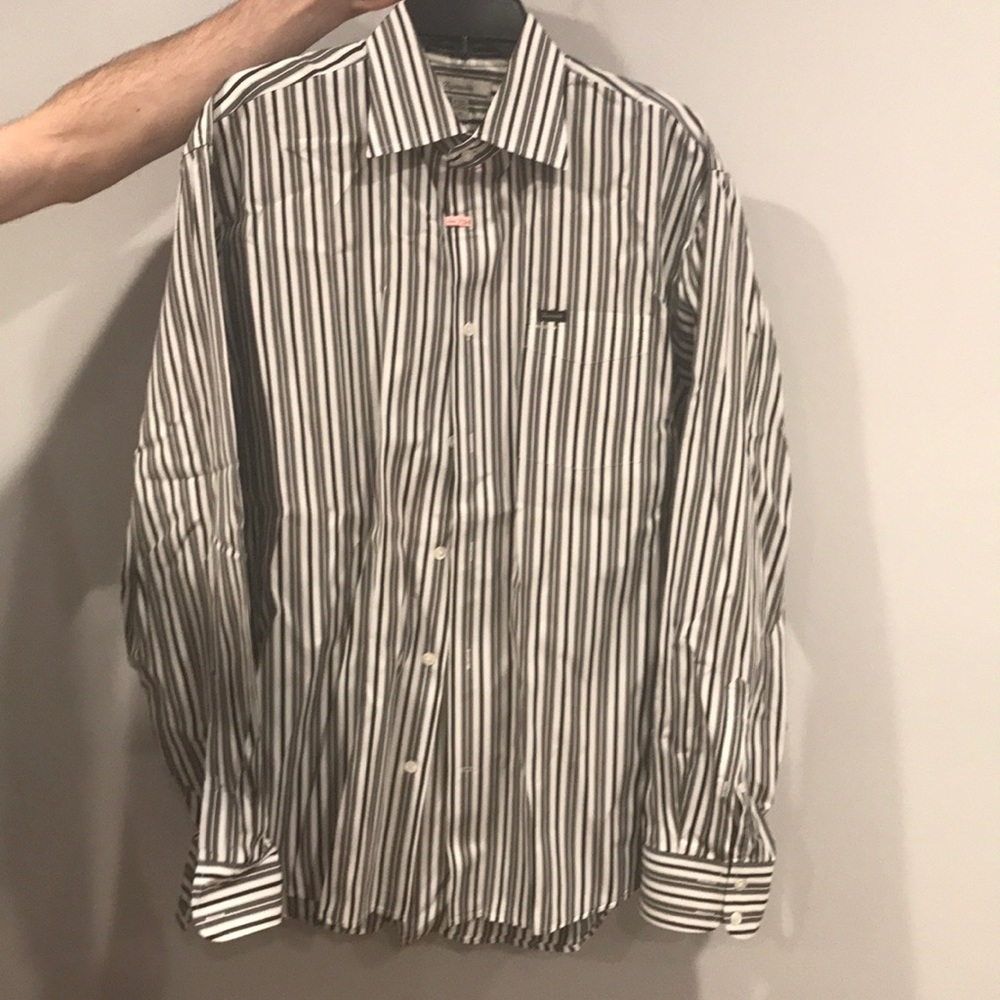 Grey, black, white dress shirt